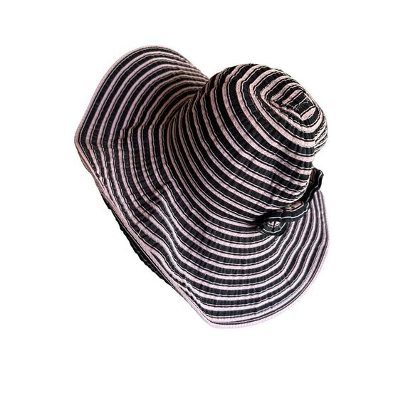 Empire Fashion USA Accessories - Empire Fashion USA Wide Brim Sun Hat Black & Pink Stripes One Size Fits All 100%